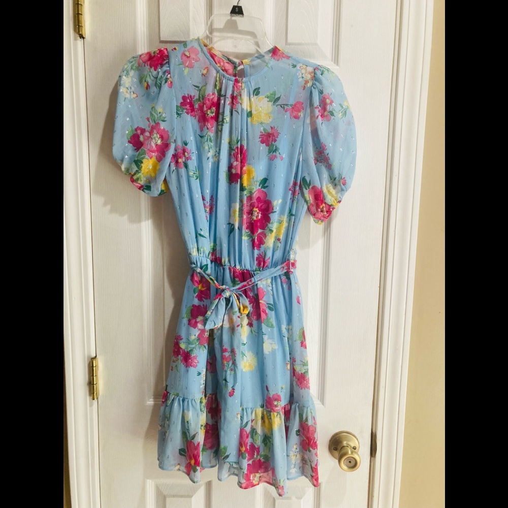 Light blue floral shimmer B. Darlin dress sz 0 (girls 14) Easter dress